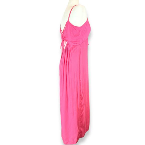 Y2K Babydoll Pink V-Neck Strappy Lace Up Tie Back Slip Midi Dress M Wild Fable - Picture 7 of 8